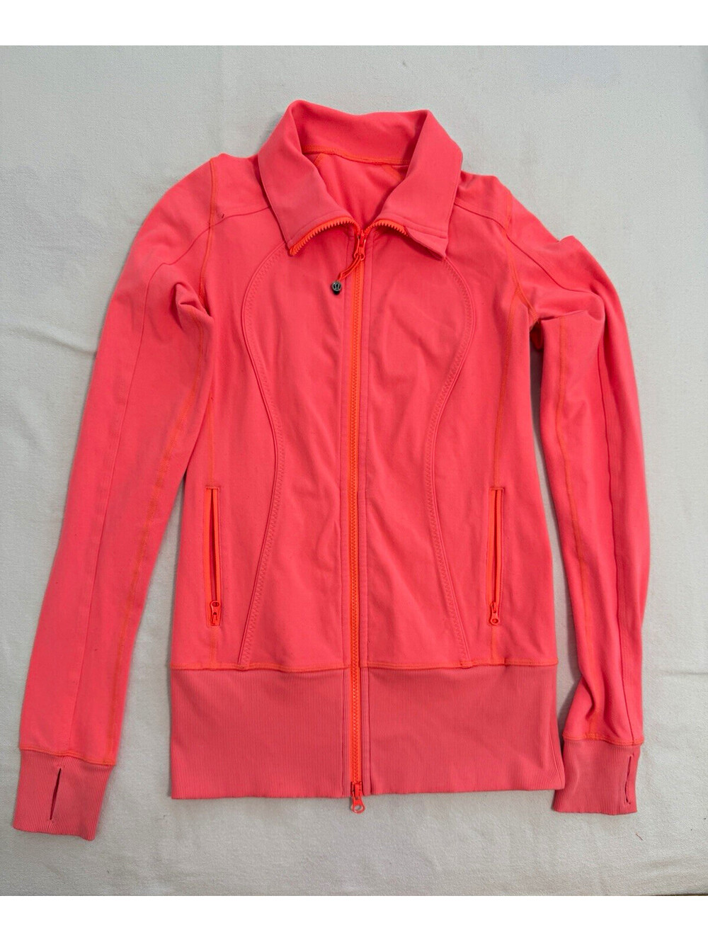 Lululemon Shape Jacket Dazzling Size 4 Coral Pink Luon Full Zip Thumbholes 2012
